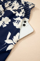 Blue Floral Smocked Frill Waist Wide Leg Pants Pants 14bf93b659f9fa2e