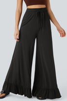 Black Solid Color Ruffle Hem Wide Leg Pants Pants 15017657339bdc27