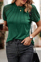 Blackish Green Seamed Detail Contrast Lace Raglan Sleeve Tee T Shirts 1504dc68f7f82752