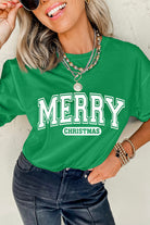 Bright Green MERRY CHRISTMAS Letter Heat Transfer Printing Graphic Tee Graphic Tees 1517056cab9b2336