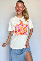 White Floral Pumpkin Heat Transfer Printing Graphic Tee Graphic Tees 1529aa5b2a09bb2c