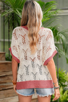 Delicacy Flowers Colorblock Edge Hollow Crochet Knit Top Knit Tops 153a94e686e79240