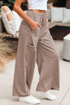 Smoke Gray Mineral Wash Exposed Seam Drawstring Elastic Waistband Wide Leg Cargo Pants Pants & Culotte 15832cd2d6c675dd