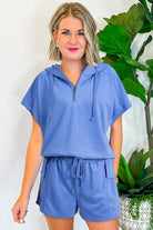 Sky Blue Casual Zipped Short Sleeve Hoodie and Shorts Set Two Piece Shorts Sets 1586e30effdda6c9