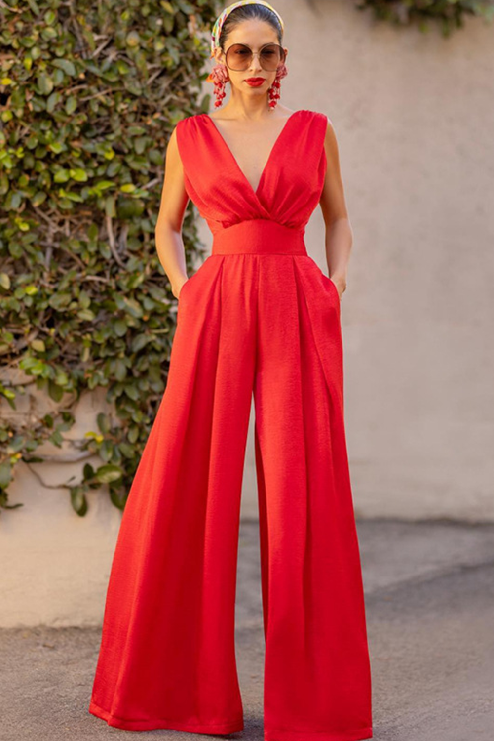 Tomato Red Sleeveless Wrap Wide Leg Jumpsuit Jumpsuits 15d9d215467f4fdf