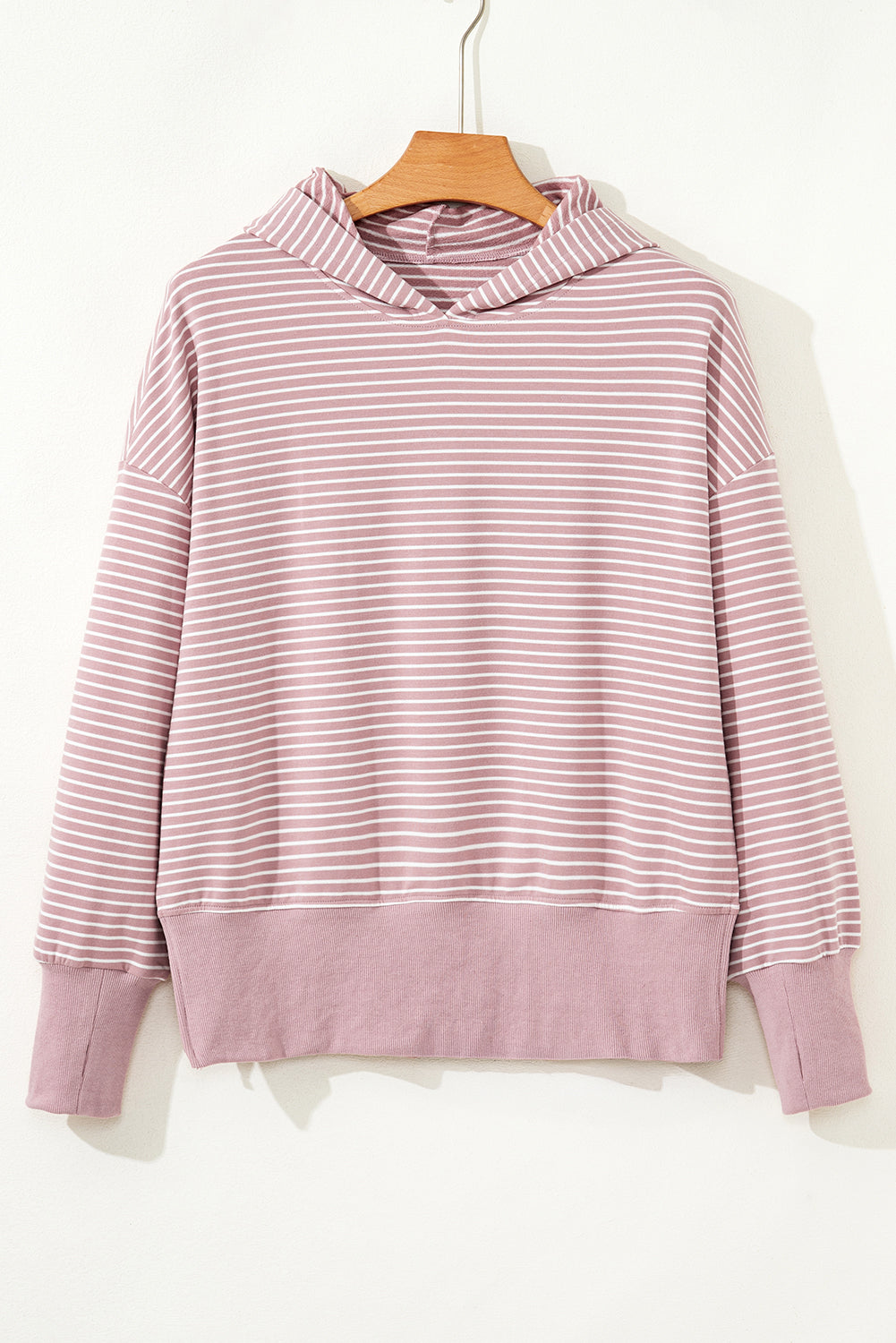 Rose Stripe Thumbhole Side Slits Drop Shoulder Loose Fit Hoodie Sweatshirts & Hoodies 167195a689ec83b8