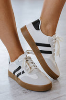 White Striped Lace Up Flat Sneakers Sneakers 16765a51a6c3bee1