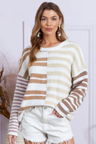 Color Block Drop Shoulder Pullover Striped Sweater Sweaters 167f767fe363a116