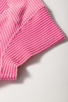 Bright Pink Solid Corded Short Sleeve T Shirt and Wide Leg Pants Set Two Piece Pants Sets 16f3884e65455346