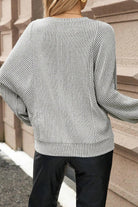 Gray Ribbed Knit Round Neck Long Lantern Sleeve Top Long Sleeve Tops 16f6d4f689428802