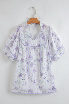 Purple Floral Print Split Neck Plus Size Top Plus Size Tops 172def51f8a43df9