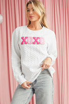 White XOXO Chenille Letter Patch Quilted Sweatshirt Sweatshirts & Hoodies 174833fd3bb43ecb
