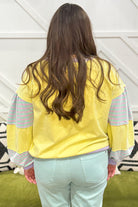 Yellow Striped Colorblock Patchwork Plus Size Pullover Sweatshirt Plus Size Tops 17558c741ffc0e2e