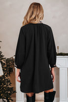 Black Contrast Trim V Neck Bracelet Sleeve Shift Mini Dress Short Dresses 1760f9331f995e13