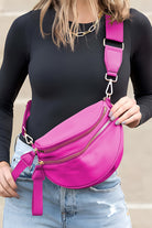 Bright Pink Strap Double Zipper Crossbody Bag Crossbody Bags 176acea508615de6