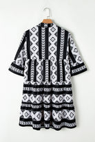 Black Abstract Print Bell Sleeve V Neck Boho Dress Short Dresses 17913a387c16ea99