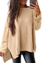Apricot Plain Side Slits Oversized Sweater Sweaters 17b1357f669d7ec4