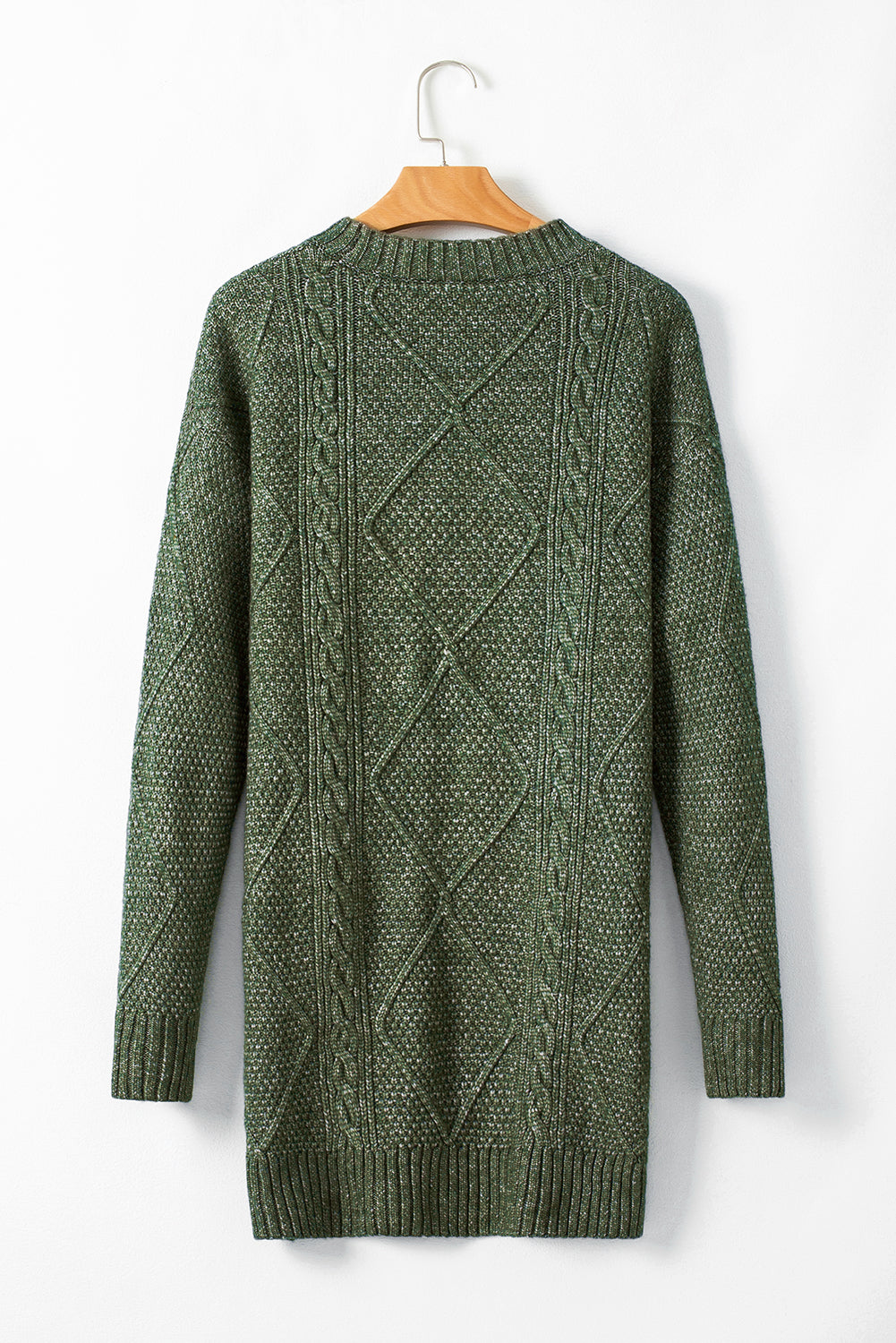 Mist Green Twist Cable Knit Drop Shoulder Loose Fit Sweater Dress Sweater Dresses 17f8d605fec04a63