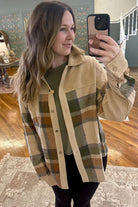 Parchment Plaid Patchwork Long Sleeve Shacket Jackets 180f2956e3268ab8