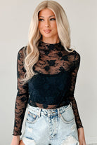 Black Mock Neck Floral Lace Mesh Long Sleeve Top Long Sleeve Tops 18347696f5bf6be9