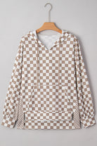 Khaki Double Checkered Patchwork Tie Neck Oversize Hoodie Sweatshirts & Hoodies 18717ac9c5e763b0