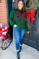Evergreen Plaid Bow Graphic Christmas Sweater Sweaters 189c22d38581e22d