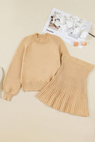 Smoke Gray Lantern Sleeve Sweater Pleated Knitted Mini Skirt Set Two Piece Skirt Sets 18a59a1f8298e89b