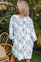 Sky Blue Floral Print Tie Neck Long Sleeve Flowy Mini Dress Short Dresses 18aa81c9156d60ae