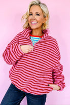 Pink Stripe Quarter Zip Fleece Oversize Sweatshirt Sweatshirts & Hoodies 18bd978686e44eeb