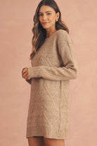 Mist Green Twist Cable Knit Drop Shoulder Loose Fit Sweater Dress Sweater Dresses 18eec791b589e144