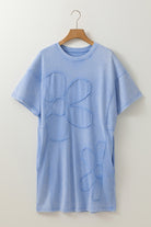 Sky Blue Mineral Wash Flower Patchwork Mini T Shirt Dress Short Dresses 18fc31c48ce82e17