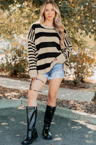 Black Stripe Drop Shoulder Sleeve Patchwork Baggy Sweater Sweaters 192f65cd64ced34a