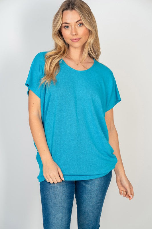 BeautybyShree Short Sleeve Dolman Top in Turquoise