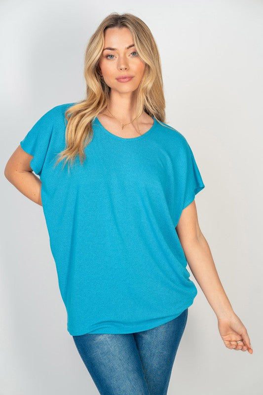 BeautybyShree Short Sleeve Dolman Top in Turquoise