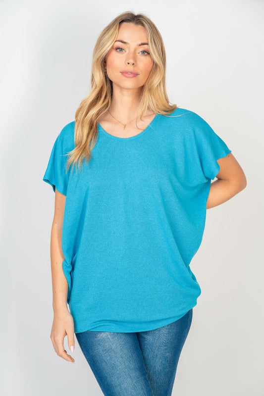 BeautybyShree Short Sleeve Dolman Top in Turquoise