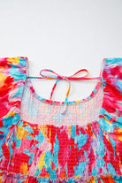 Rose Abstract Print Puff Sleeve Backless Smocked Plus Size Dress Plus Size Dresses 198845fffe1d5cae