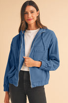 Real Teal Corduroy Drawstring Hooded Pocket Zip Up Jacket Jackets 1a7618c9d738cd16