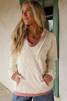 White Contrast Trim Crochet Knit Patchwork Exposed Seam Hoodie Sweatshirts & Hoodies 1a7679d0ed67521d