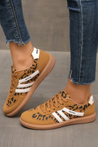 Thai Curry PU Leather Leopard Patchwork Contrast Detail Lace-up Shoes Sneakers 1a8ea721a16e16e5