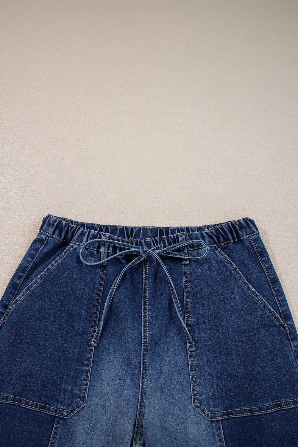 Prussian Blue Drawstring Seam Detail Raw Hem Wide Leg Jeans Jeans 1aa113c7ba958b85
