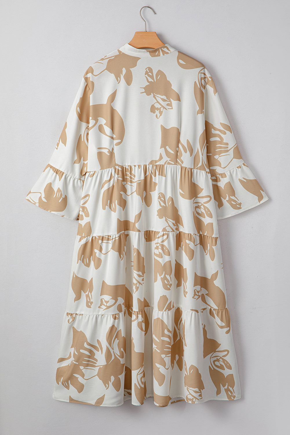 Khaki Abstract Print Ruffle Sleeve Tiered A-line Plus Size Long Dress Plus Size Dresses 1afe1ccf9a7f4d48