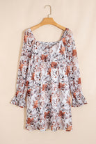 White Floral Print Sweetheart Neck High Waist Mini Dress Short Dresses 1b20646940ea5909