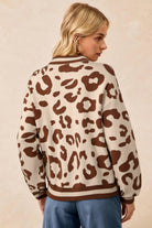 Light French Beige Leopard Printed Knit V Neck Sweater Sweaters 1b52da6193018e61