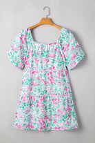 White Floral Print Ric-rac Trim Square Neck Plus Size Mini Dress Plus Size Dresses 1b6ea047b7882e61
