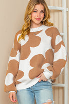 Khaki 60s Floral Pattern Ribbed Trim Pullover Sweater Sweaters 1b8b60069229f956