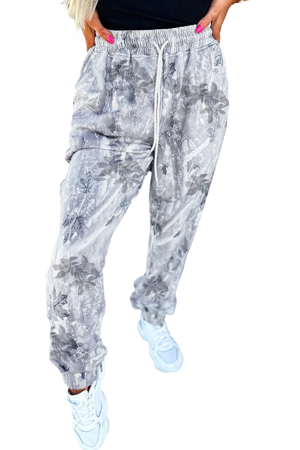 Gray Camo Print Cozy Drawstring Elastic Waist Jogger Pants Pants 1bac65be22f0dca8