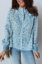 Sky Blue All Over Floral Puff Sleeve Shirt Blouses 1bf33c70517201e0