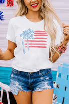 White American Flag Bow Knot Heat Transfer Printing Crew Neck T Shirt Graphic Tees 1c069f35d9f0eb40