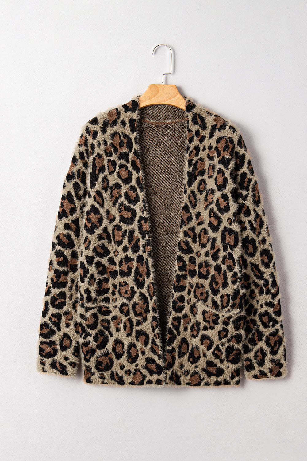 Brown Leopard Open Front Fuzzy Cardigan Cardigans 1c66a5c16ae39bb1