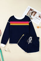 Bluing Colorful Striped Accent Varsity Long Sleeve Pullover and Shorts Matching Set Two Piece Sets 1c8d87a55426dac8